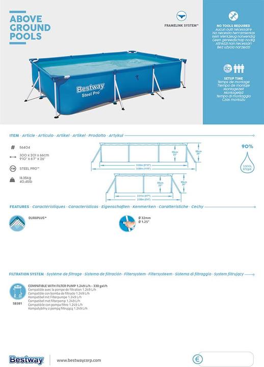 Actual product image Bestway Swimming Pool Steel Pro Rectangular (300 x 201 x 66 cm)