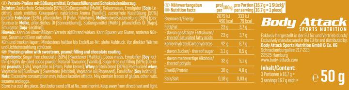 Nährwerte und Zutaten Body Attack Protein Bites (50g) (Peanut Butter, 1 Stk., 50 g)