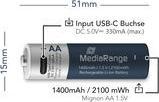 Produktbild MediaRange Rechargeable USB-C (4 Stk., AA, 1400 mAh)