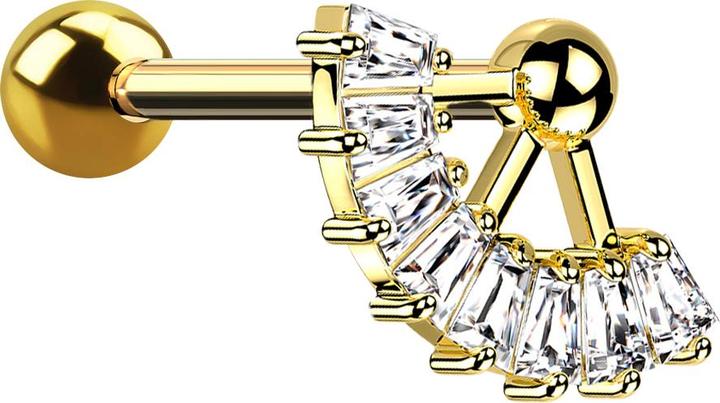 Star Piercing Micro Barbell vergoldet mit Kugel und Kugel Fächer Kristalle (Chirurgenstahl 316L, Messing)
