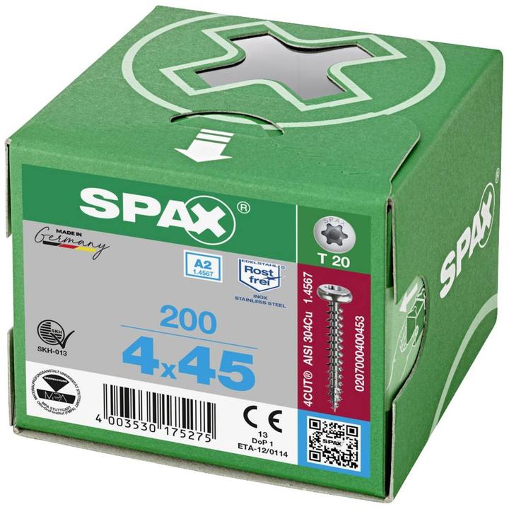 Actual product image Spax Screw R 88093 Ruko w.tip/T-STAR VG 4 x 45/40-T20 A 2 (200 Screws per piece)