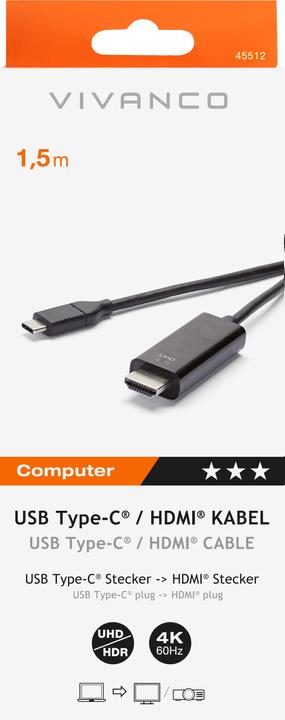 Image du produit Vivanco USB C - HDMI (1.50 m, USB Type C, HDMI)