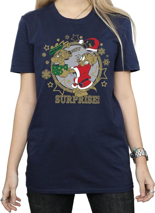 Actual product image Tom & Jerry Womens/Ladies Christmas Surprise Cotton Boyfriend T-Shirt (3XL)