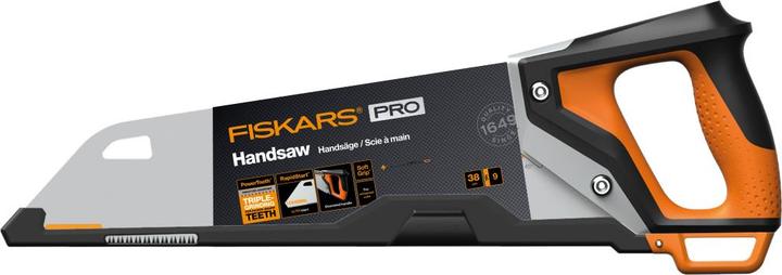 Actual product image Fiskars Pro hand saw for wood, laminate and PVC, saw blade length: 38 cm, 9 TPI, Black/Orange, PowerT