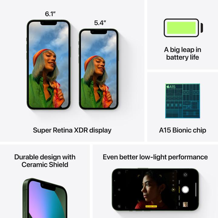 Produktbild Apple iPhone 13 (512 GB, Green, 6.10", SIM + eSIM, 12 Mpx, 5G)
