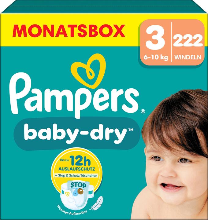 Pampers Baby-Dry (Gr. 3, Monatsbox, 222 Stück)