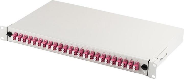 Produktbild Digitus LWL Patchfeld mit 19" 1HE Zubehör 24x LC dx OM4 Adapter ausziehbar grau