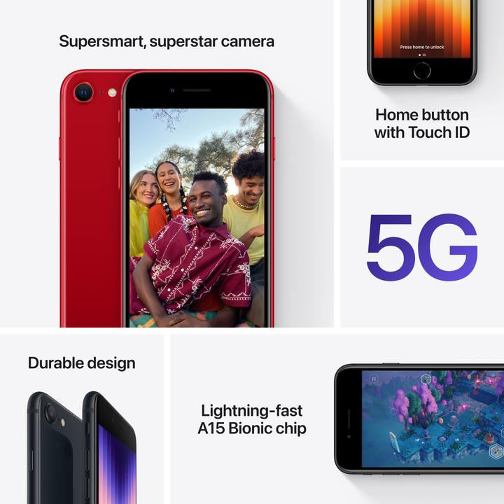Produktbild Apple iPhone SE (3rd Gen) (256 GB, (PRODUCT)​RED, 4.70", SIM + eSIM, 12 Mpx, 5G)