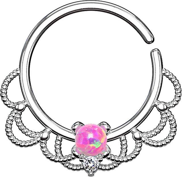 Star Piercing Septum Ring silber filigran mit Opal pink (Messing)
