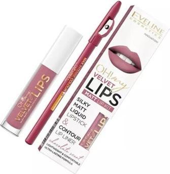 Eveline Oh My Lips Liquid Matt Lipstick&Contour Lip Liner Matte And Contour 4.5Ml+1Pc. 13 Brownie (13 Brownie)