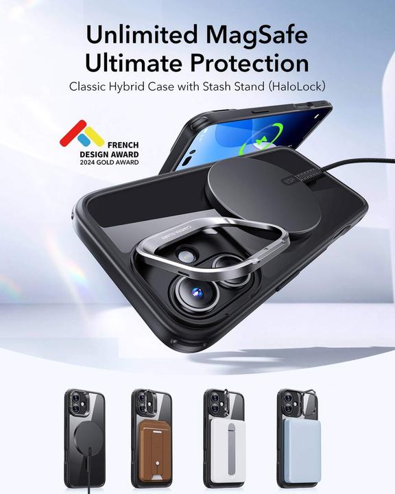 Actual product image ESR Classic Hybrid HaloLock Case with Stash Stand (Apple iPhone 16)