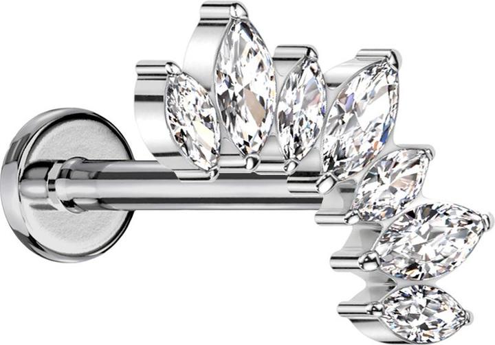 Image du produit Star Piercing Micro Labret Filetage intérieur argent Éventail avec sept cristaux argent (sans laiton, Titane G23)