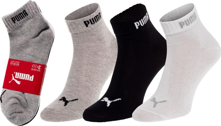 Produktbild Puma Unisex Quarter 3 Pair Pack Assorted Socken, Grau/Weiss/Schwarz, 40-42 (39 - 42)