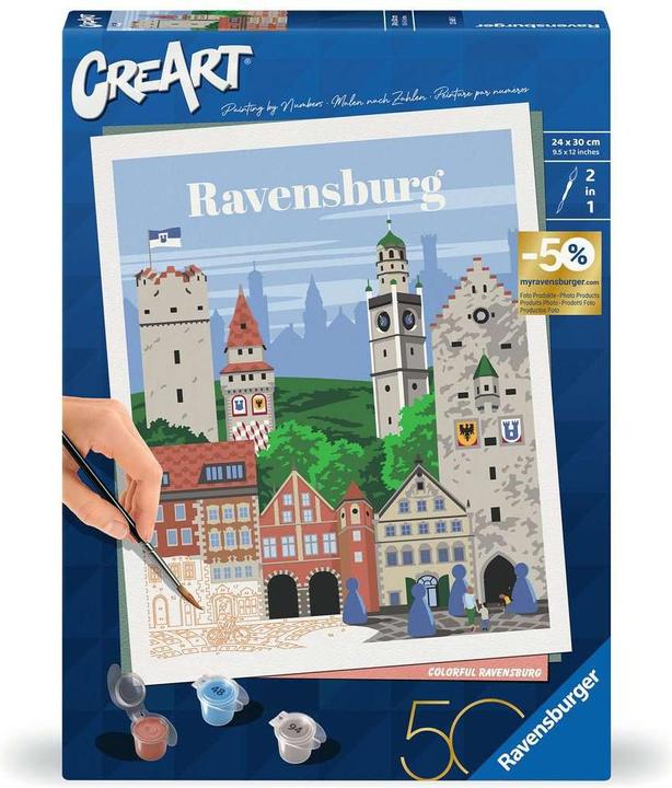 Immagine prodotto Ravensburger CreArt - Pittura per numeri 23685 - Ravensburg colorata - da 12 anni - Anniversario 50