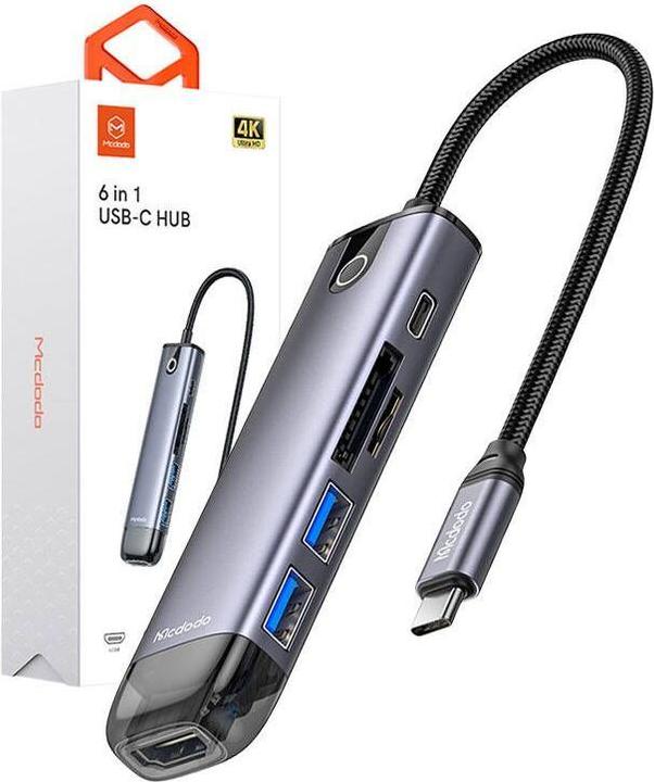 Actual product image Mcdodo HU-7740 6w1 USB-C Hub (USB-C, HDMI, USB3.0*2, SD, TF) (USB-C, 10 Ports)