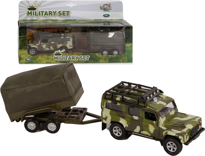 Actual product image Kids Globe Farming Die cast Land Rover with Trailer Army
