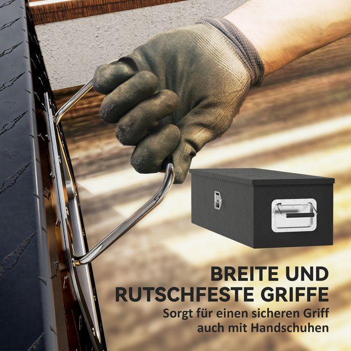 Produktbild Swisshandel24 Stabile Aufbewahrungskiste, Alu, Seitengriffe, Schloss, Werkzeugkasten, 99x33x25,5 cm, schwarz