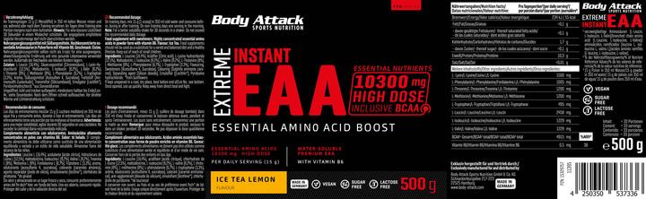 Nutritional values and ingredients Body Attack Extreme Instant EAA (500g can) (Lemon Ice Tea, 1 pcs., 500 g)