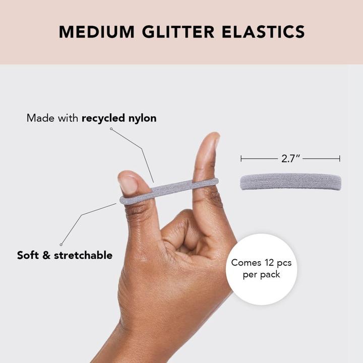 Actual product image Kitsch Medium nylon elastic bands with glitter effect set of 12 dark (Headband)