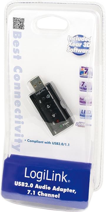 Productafbeelding LogiLink USB 2.0 geluidskaart met virtueel 7.1 geluidseffect biedt de mogelijkheid van luidsprekers (USB)