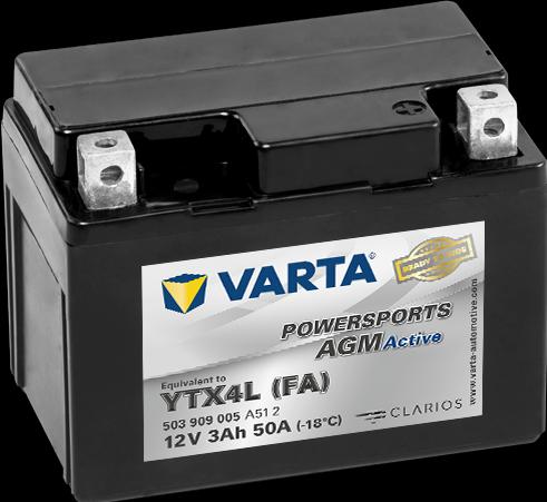 Produktbild Varta Powersports AGM ACTIVE YTX4L-BS 3Ah Motorradbatterie 12V (12 V, 3 Ah, 50 A)