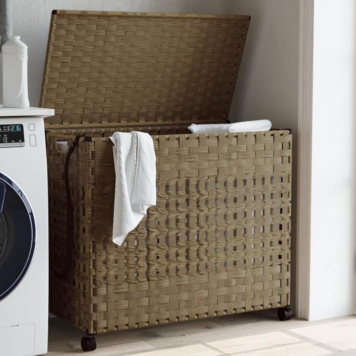 Actual product image VidaXL Laundry basket with castors 66x35x60 cm rattan,Material: rattan