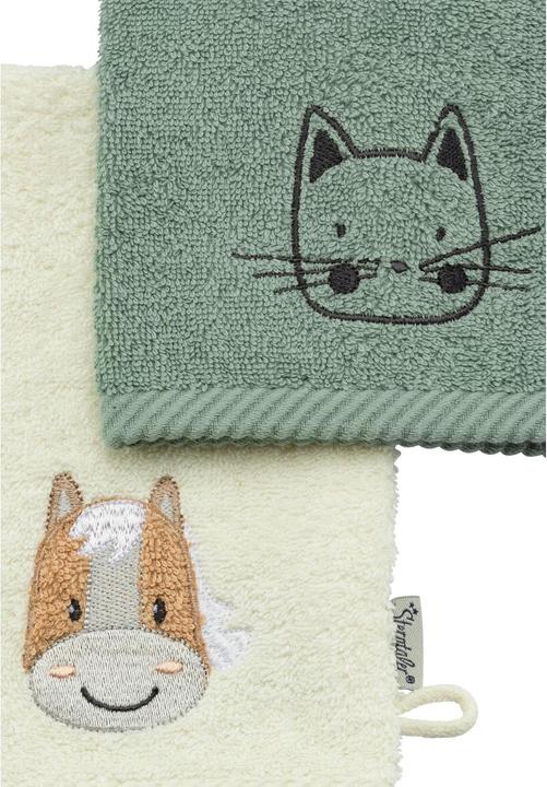 Image du produit Sterntaler Gant de toilette bébé Ferme Lot de 2 vert pierre/blanc