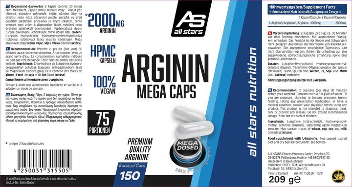 Nutritional values and ingredients All Stars Arginine 2000 (150 Caps) (Neutral, 1 pcs., 200 g)