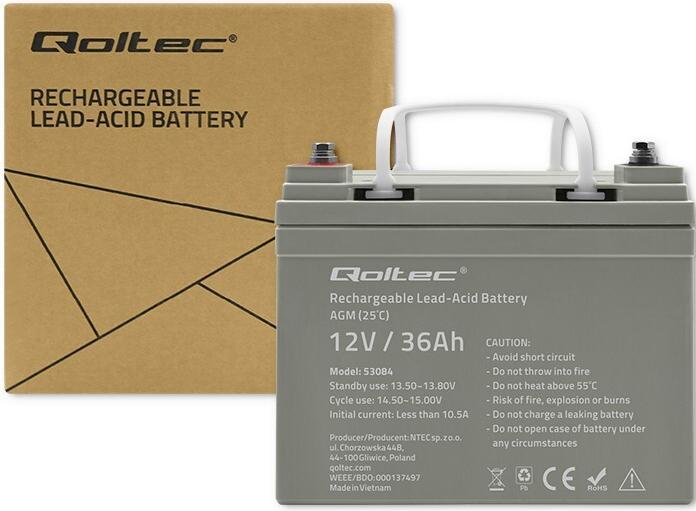 Actual product image Qoltec accumulator AGM | 12V | 36Ah | max.540A (12 V, 36 Ah)