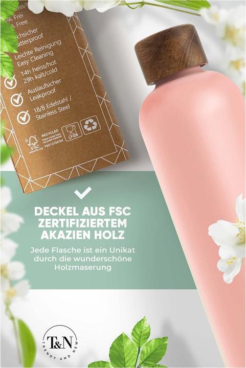 Produktbild T&N Edelstahl Trinkflasche (Wood Edition, Nude, 1l) (1 l)