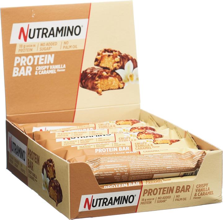 Actual product image Nutramino Crispy Proteinbar Vanilla & Caramel (12x64g) (Vanilla, 12 pcs., 660 g)