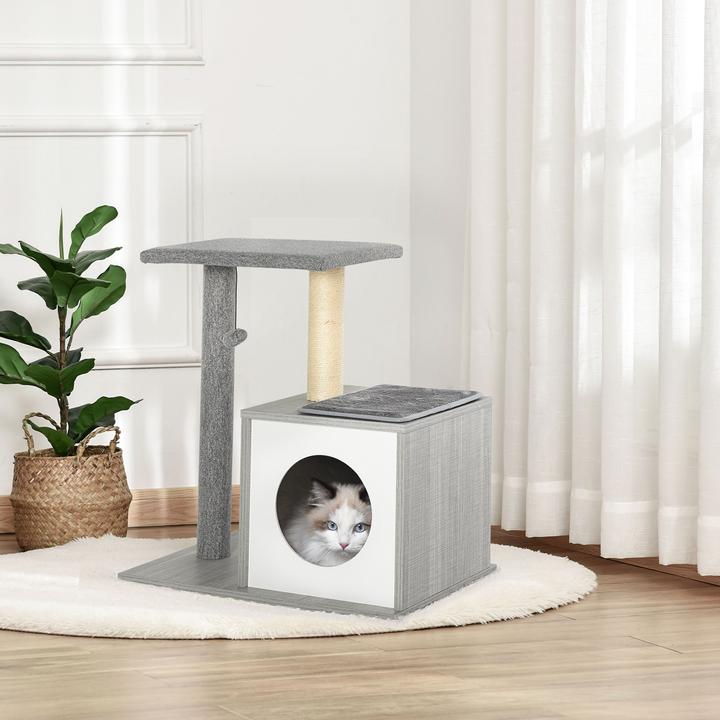 Immagine prodotto PawHut Albero per gatti con tana di coccole (62 cm, Grigio)