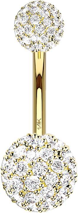 Actual product image Star Piercing Banana 14k gold with two crystal balls silver (without brass, 14k gold)