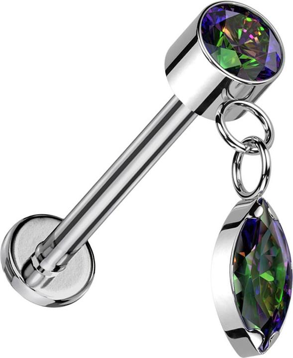 Immagine prodotto Hollywood Body Jewelry Labret micro senza filo argento cilindro argento cristallo scuro multicolore ciondolo cristallo (Titanio G23, senza ottone)