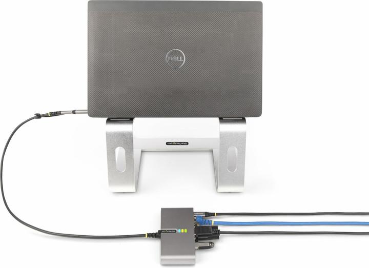 Actual product image StarTech com 2-Port USB-C Hub with Ethernet and RS-232, Attached USB-C to USB-A Dongle, 100W PD Pass (USB-C, 2 Ports)