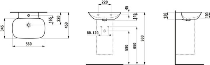 Produktbild Laufen INO Waschtisch, 1 Hahnloch, mit Überlauf, 560x450mm, H810302 (450 mm, 560 mm)