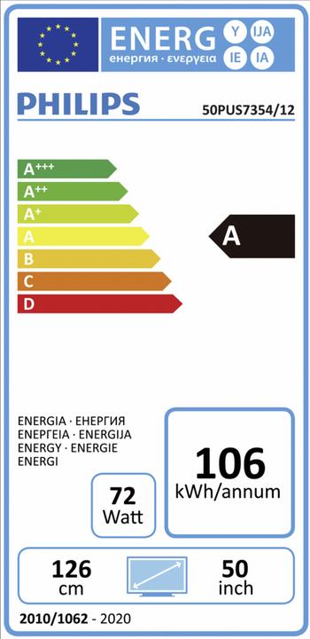Energy Label Philips 50PUS7334 (50", QLED, 4K)