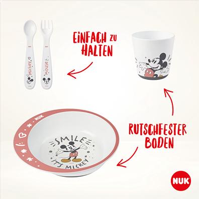 Produktbild NUK Disney Mickey Mouse Esslernset mit Trinkbecher, Esslernteller und Esslernbesteck, ab 9 Monate...