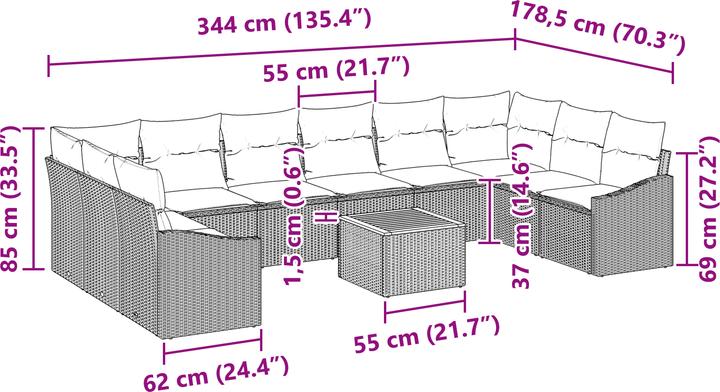 Actual product image VidaXL 11-piece garden sofa set with cushions Beige poly rattan