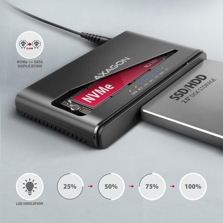 Immagine prodotto Axagon ADSA-CC USB-C - SSD NVMe M.2 e SSD/HDD SATA 2,5"/3,5" CLONE MASTER (M.2 2242, M.2 2230)