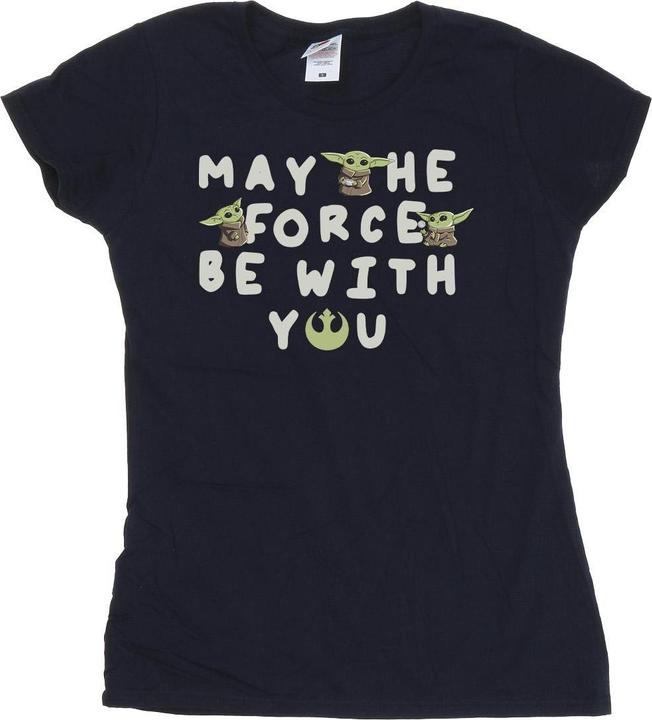 Actual product image Star Wars Womens/Ladies The Mandalorian Grogu May The Force Be With You Cotton T-Shirt (S)