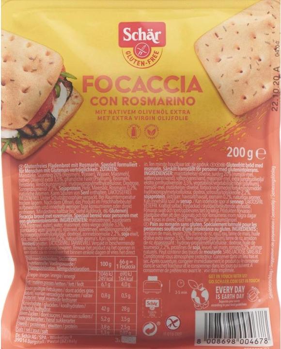 Produktbild Schär Focaccia mit Rosmarin (200 g)