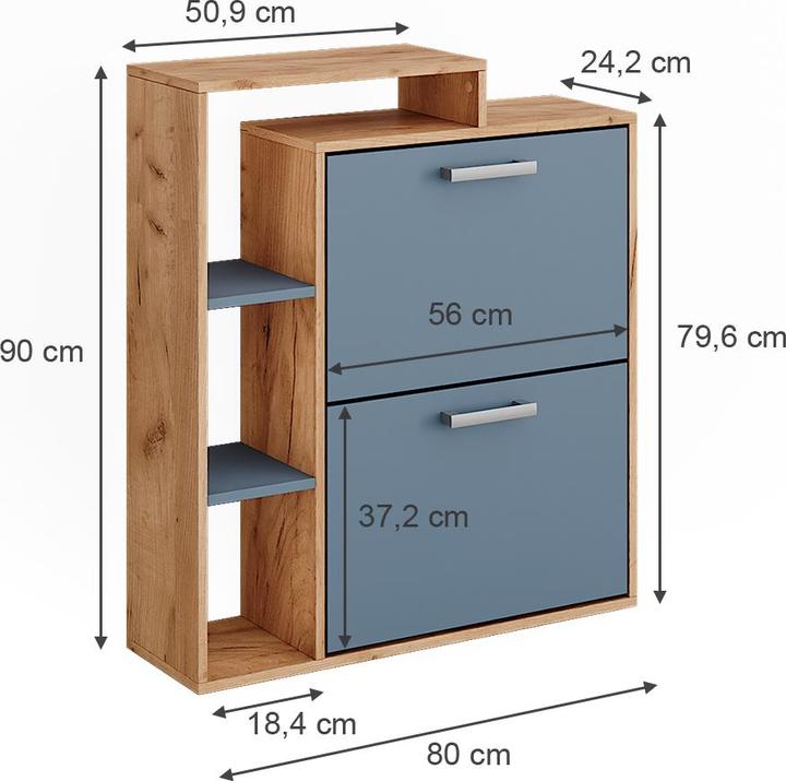 Actual product image Vichy Schuhkipper Orlando, Goldkraft Eiche/Blau, 80 x 90 cm