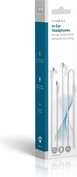 Immagine prodotto Nedis Cuffie con cavo | 3,5 mm | Lunghezza cavo: 1,20 m | Microfono incorporato | Bianco (Cablato)