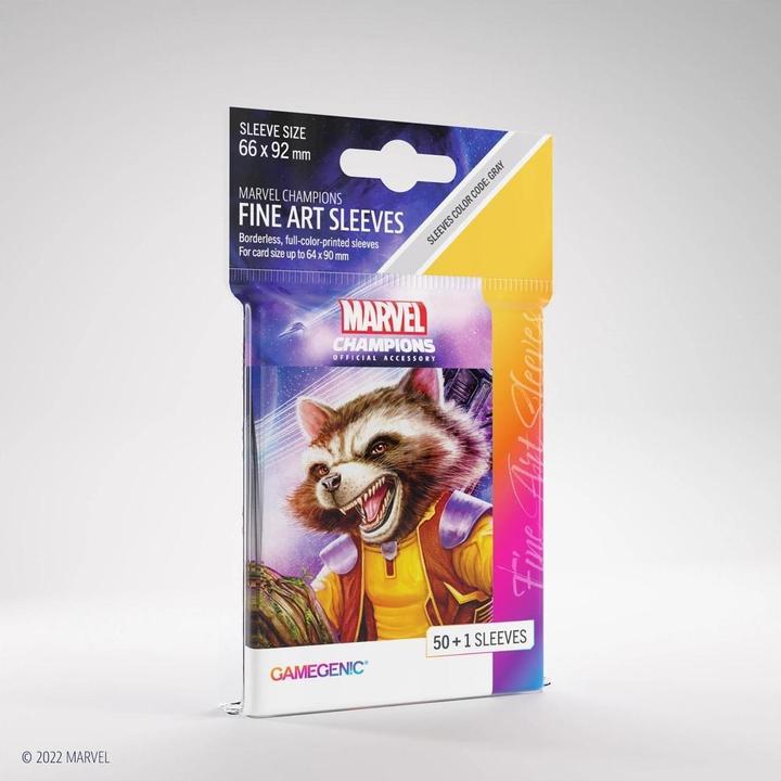 Actual product image Gamegenic Marvel Champions FINE ART Sleeves - Rocket Raccoon (Single Pack)