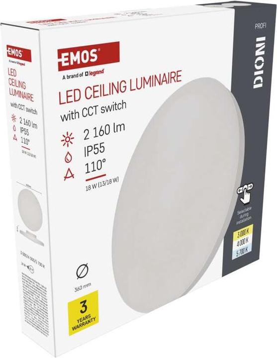 Actual product image Emos LED-Anbauleuchte DIONI rund, weiss, 18W, mit Farbtemperatur-Änderung (160 lm)