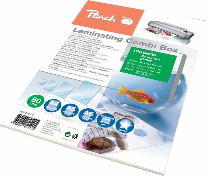 Peach Laminating Combi Box (A4, A5, A6, Visitenkarte, 100 Stück, 80 µm)