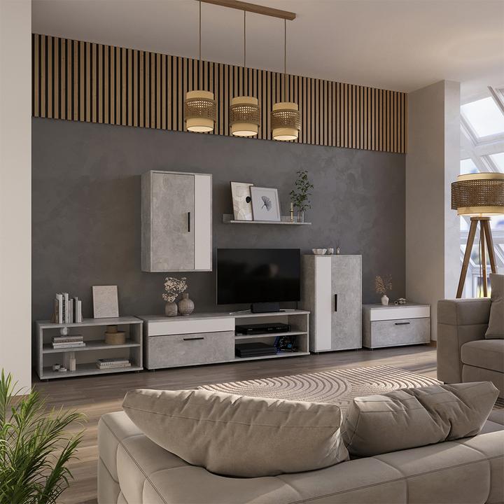 Immagine prodotto Vichy Lowboard & Regal Berno, Beton/Weiss, mit 1 Klappe