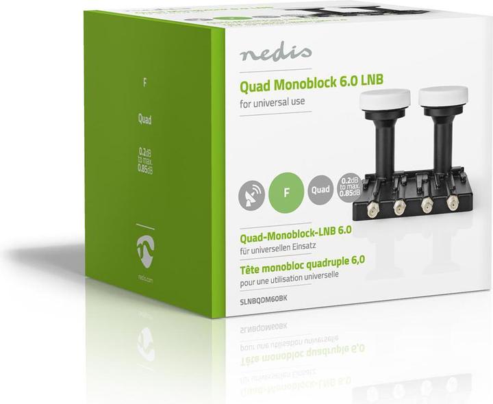 Immagine prodotto Nedis LNB Quad Monoblock 6.0° Connettore di uscita: Connettore F 4X Gamma della figura di rumore: 0,85 dB (Quad LNB)