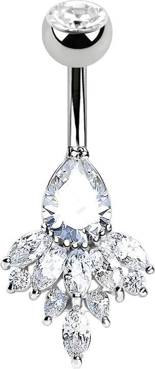 Image du produit Star Piercing Banane argentée avec boule de cristal argentée goutte et plumes (Laiton, Acier chirurgical 316L)